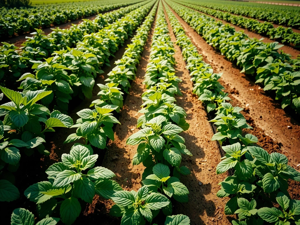 Organic farm with lush green plants and sustainable farming practices